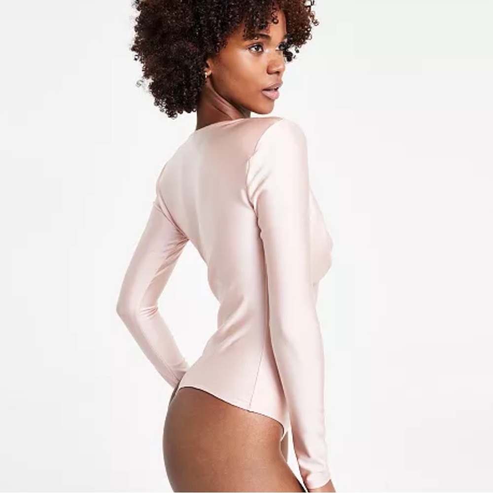 Bar III Long Sleeve Cowlneck Bodysuit Teal Green w/ Shoulder Pads | Large - Picture 8 of 9